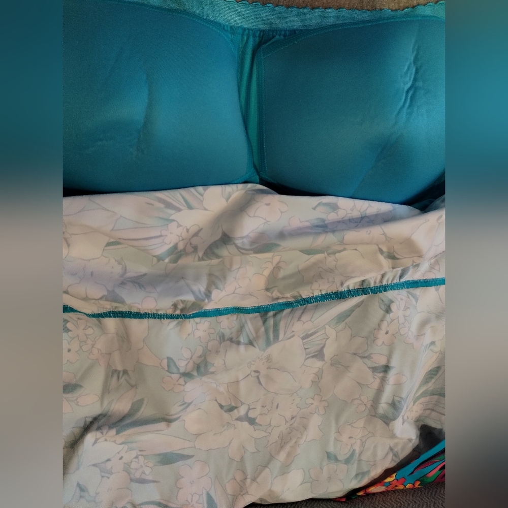 Lands' End Mastectomy Tankini Swim Top Size 14 Turquoise Lily Palm NWT - Picture 9 of 13